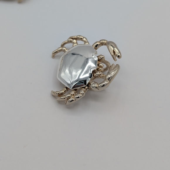 Silver and Gold Tone Crab Jewelry Pendant & Earrings Set - Picture 2 of 9